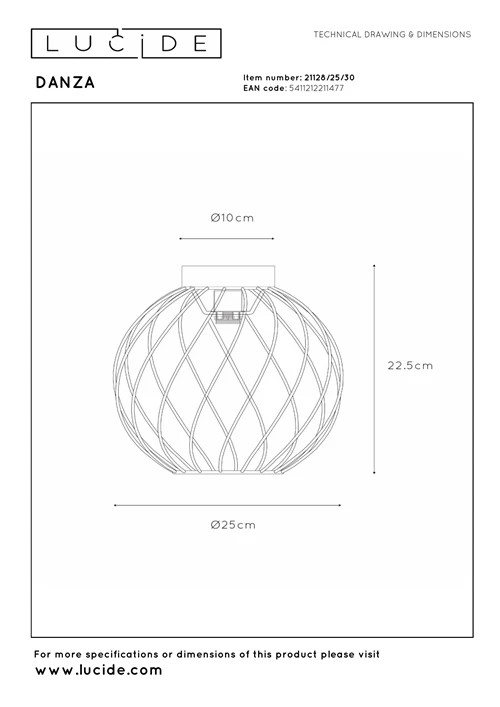 Lucide DANZA - Flush ceiling light - Ø 25 cm - 1xE27 - Black - technical
